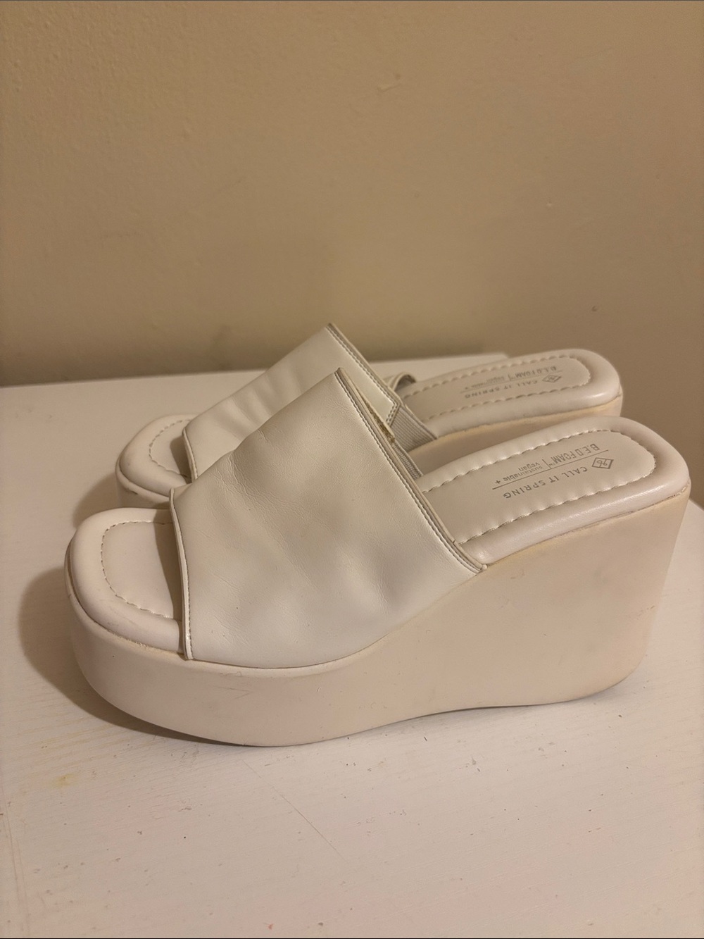 Call It Spring White Platform Slide Wedges